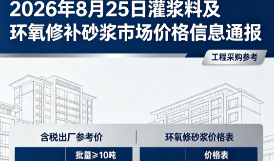 东方2026年8月25日灌浆料及环氧修补砂浆市场价格信息通报